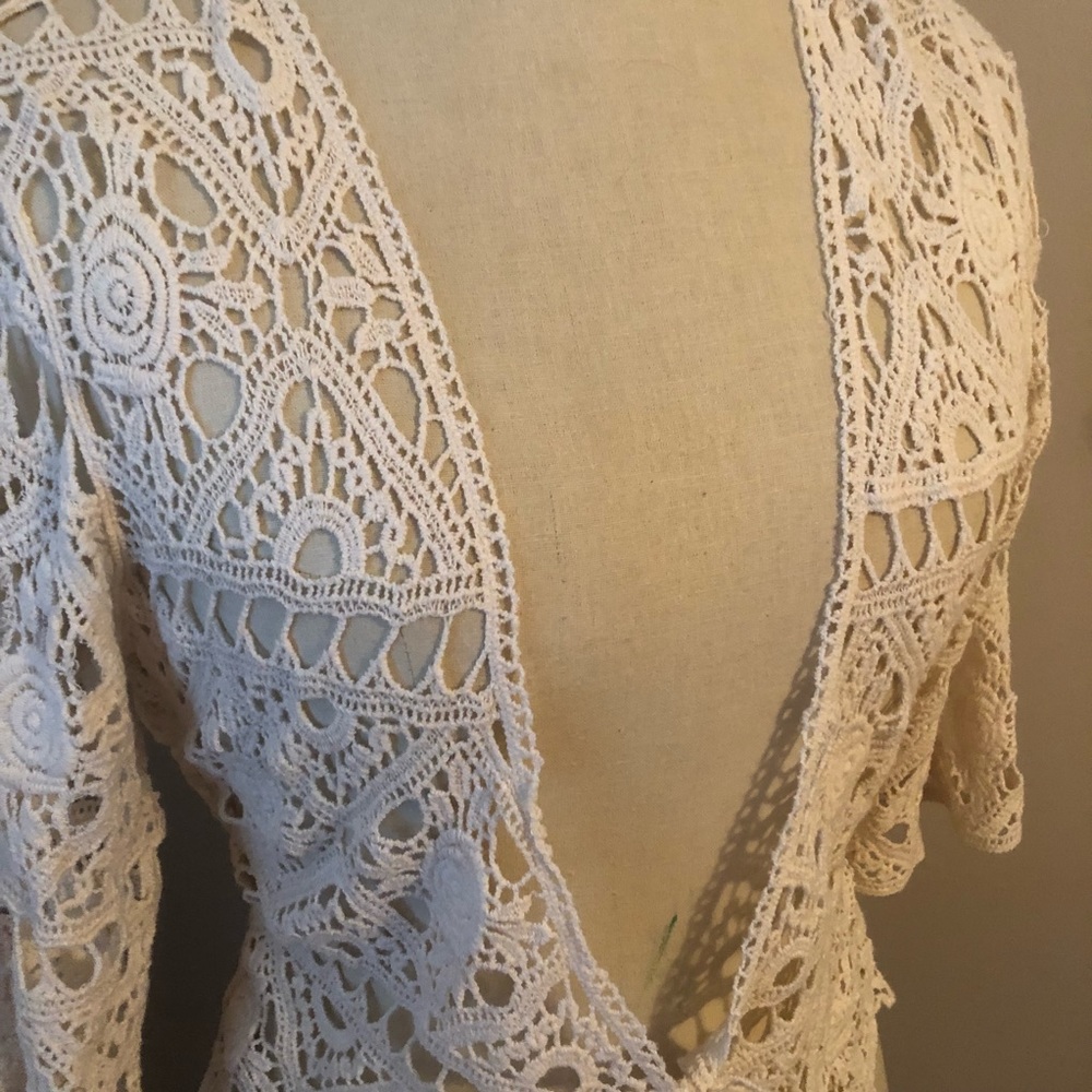 Forgotten Grace Crochet Boho Kimono Tie Cardigan - Picture 2 of 4